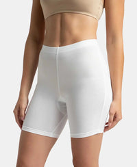 High Coverage Super Combed Cotton Elastane Stretch Shorties With Concealed Waistband - White-2