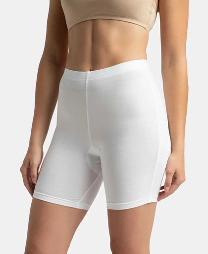 High Coverage Super Combed Cotton Elastane Stretch Shorties With Concealed Waistband - White-2