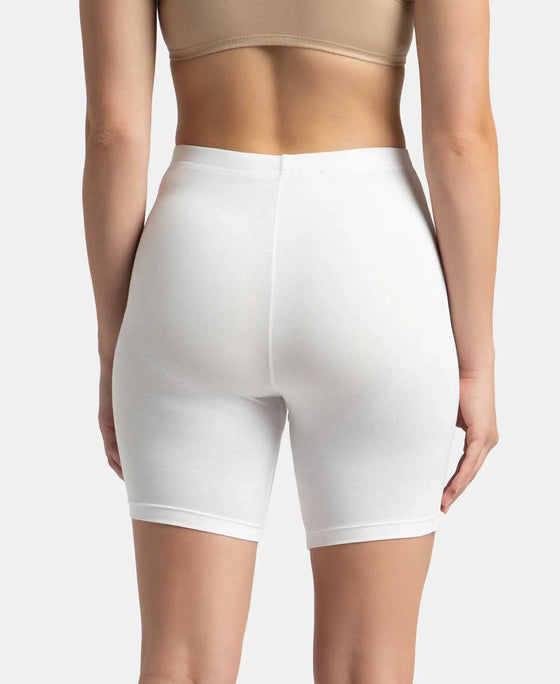 High Coverage Super Combed Cotton Elastane Stretch Shorties With Concealed Waistband - White-3