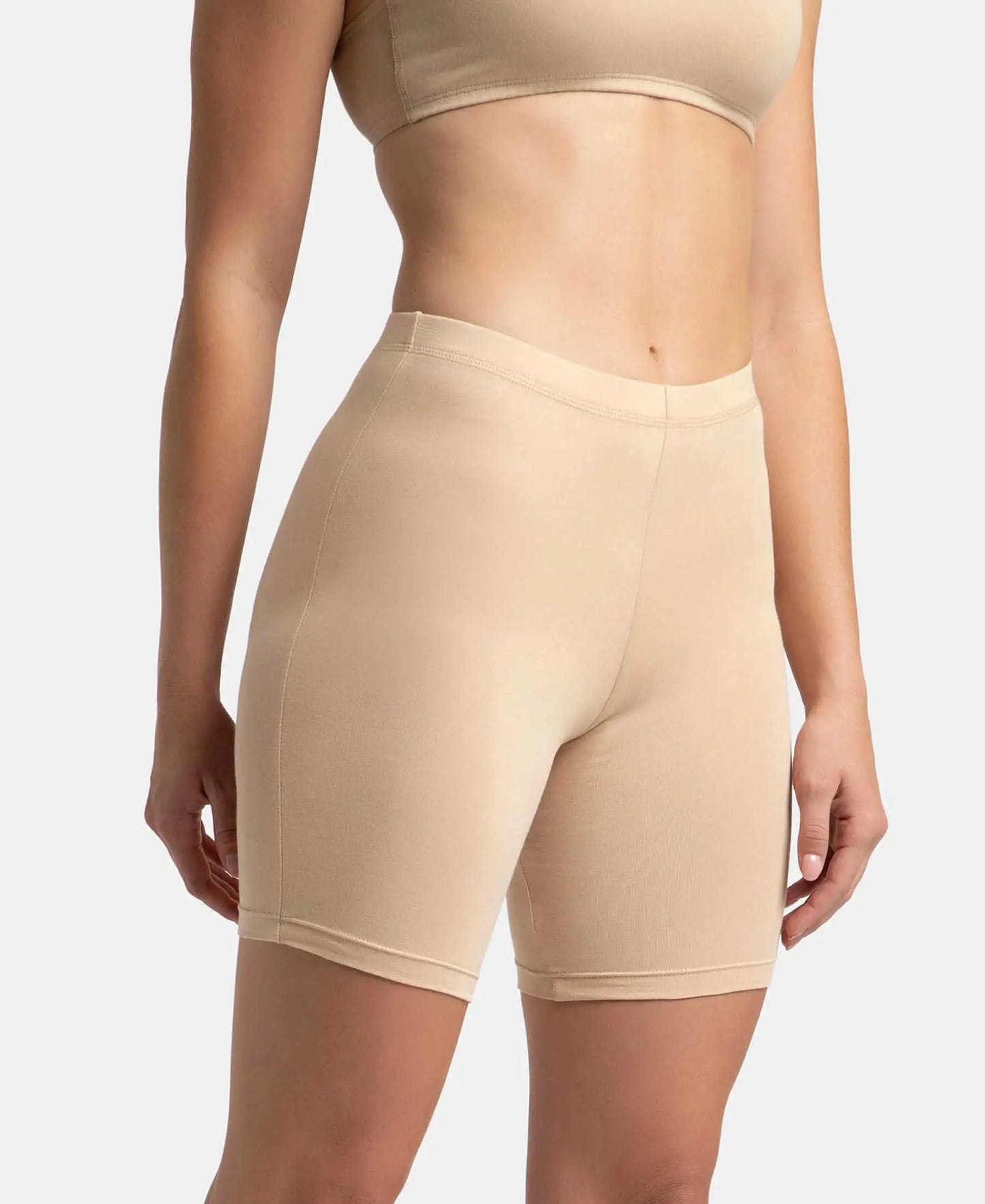 High Coverage Super Combed Cotton Elastane Stretch Shorties With Concealed Waistband - Skin-2