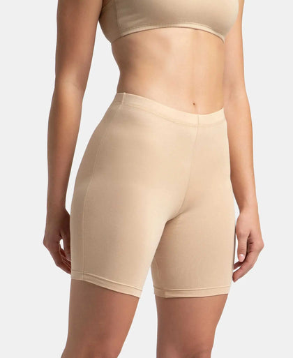 High Coverage Super Combed Cotton Elastane Stretch Shorties With Concealed Waistband - Skin-2
