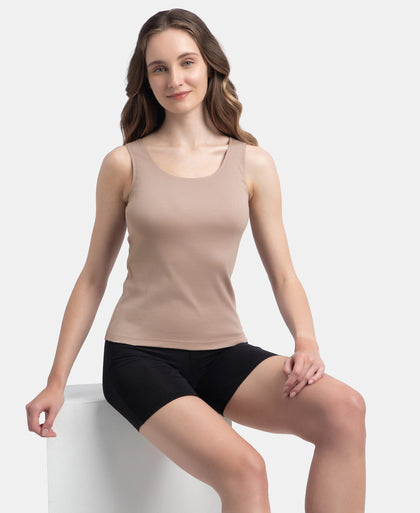 Super Combed Cotton Rib Fabric Inner Tank Top With StayFresh Treatment - Mocha