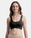 Wirefree Medium Padded Micro Touch Nylon Elastane Stretch Full Coverage Slip-On Lounge Bra with Longline Styling - Black