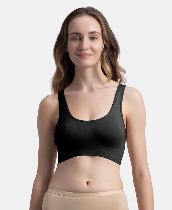Wirefree Medium Padded Micro Touch Nylon Elastane Stretch Full Coverage Slip-On Lounge Bra with Longline Styling - Black