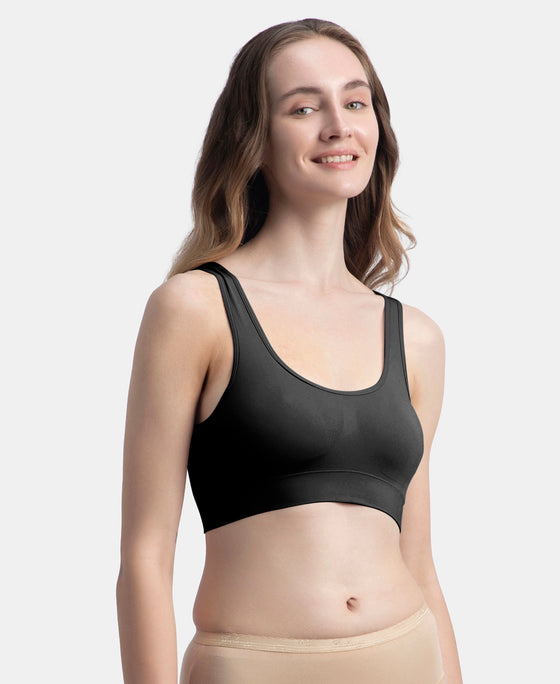 Wirefree Medium Padded Micro Touch Nylon Elastane Stretch Full Coverage Slip-On Lounge Bra with Longline Styling - Black