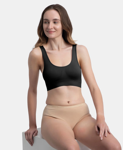 Wirefree Medium Padded Micro Touch Nylon Elastane Stretch Full Coverage Slip-On Lounge Bra with Longline Styling - Black