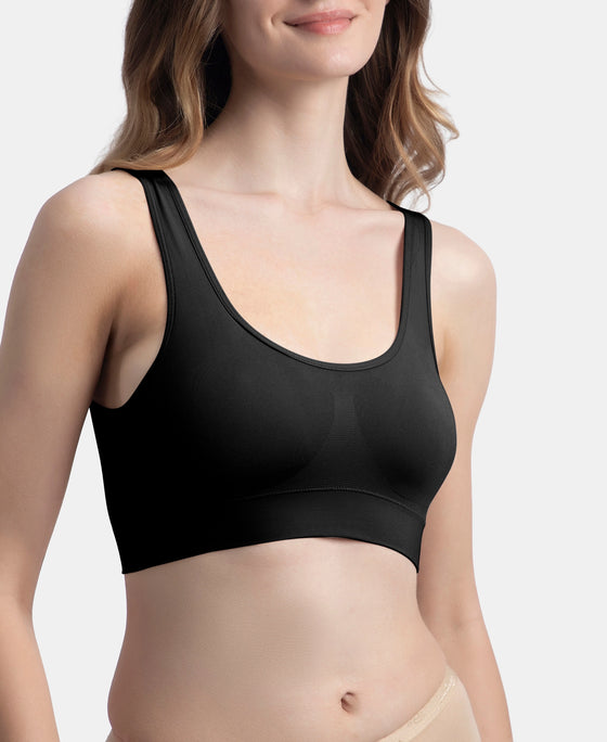 Wirefree Medium Padded Micro Touch Nylon Elastane Stretch Full Coverage Slip-On Lounge Bra with Longline Styling - Black