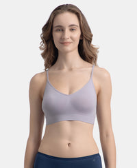 Wirefree Lightly Padded Micro Touch Nylon Elastane Stretch Full Coverage Slip-On Lounge Bra with Longline Styling - Lilac
