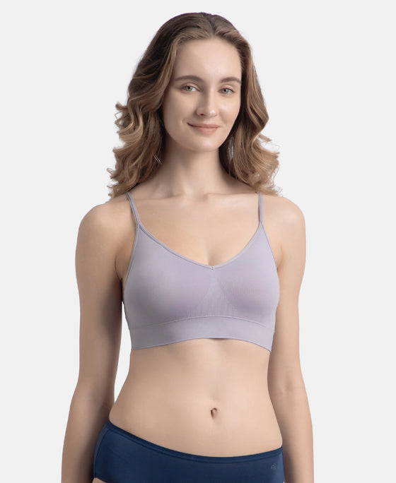 Wirefree Lightly Padded Micro Touch Nylon Elastane Stretch Full Coverage Slip-On Lounge Bra with Longline Styling - Lilac