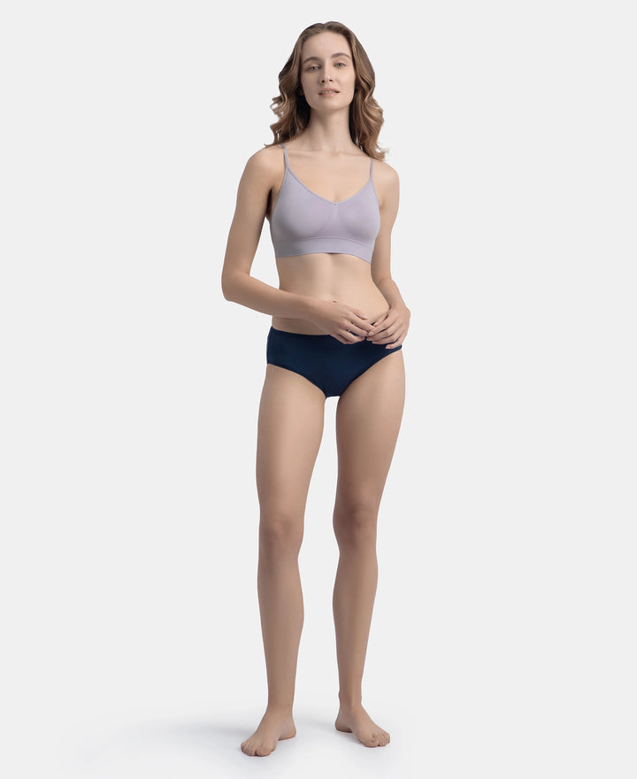Wirefree Lightly Padded Micro Touch Nylon Elastane Stretch Full Coverage Slip-On Lounge Bra with Longline Styling - Lilac