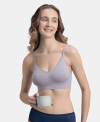 Wirefree Lightly Padded Micro Touch Nylon Elastane Stretch Full Coverage Slip-On Lounge Bra with Longline Styling - Lilac
