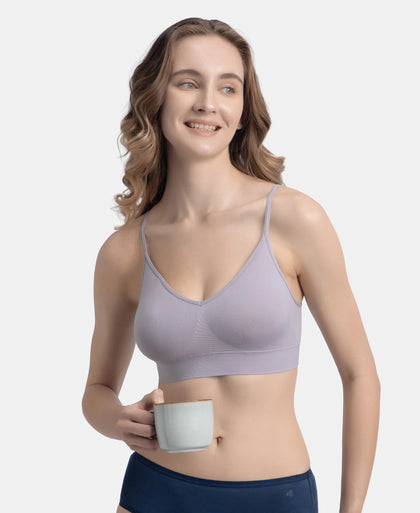 Wirefree Lightly Padded Micro Touch Nylon Elastane Stretch Full Coverage Slip-On Lounge Bra with Longline Styling - Lilac