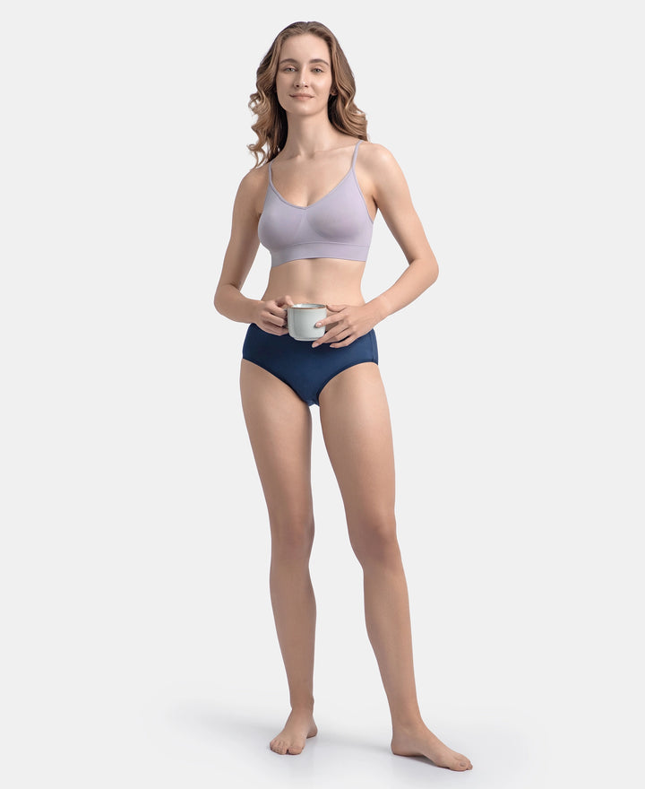 Wirefree Lightly Padded Micro Touch Nylon Elastane Stretch Full Coverage Slip-On Lounge Bra with Longline Styling - Lilac