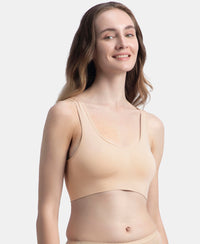 Wirefree Medium Padded Micro Touch Nylon Elastane Stretch Full Coverage Slip-On Lounge Bra with Longline Styling - Skin
