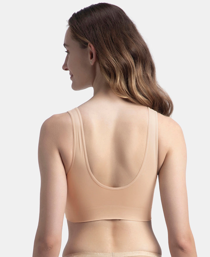 Wirefree Medium Padded Micro Touch Nylon Elastane Stretch Full Coverage Slip-On Lounge Bra with Longline Styling - Skin