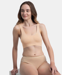 Wirefree Medium Padded Micro Touch Nylon Elastane Stretch Full Coverage Slip-On Lounge Bra with Longline Styling - Skin