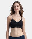 Wirefree Lightly Padded Micro Touch Nylon Elastane Stretch Full Coverage Slip-On Lounge Bra with Longline Styling - Black