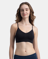 Wirefree Lightly Padded Micro Touch Nylon Elastane Stretch Full Coverage Slip-On Lounge Bra with Longline Styling - Black