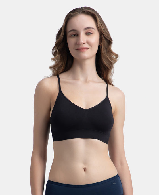 Wirefree Lightly Padded Micro Touch Nylon Elastane Stretch Full Coverage Slip-On Lounge Bra with Longline Styling - Black