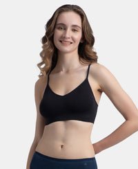 Wirefree Lightly Padded Micro Touch Nylon Elastane Stretch Full Coverage Slip-On Lounge Bra with Longline Styling - Black