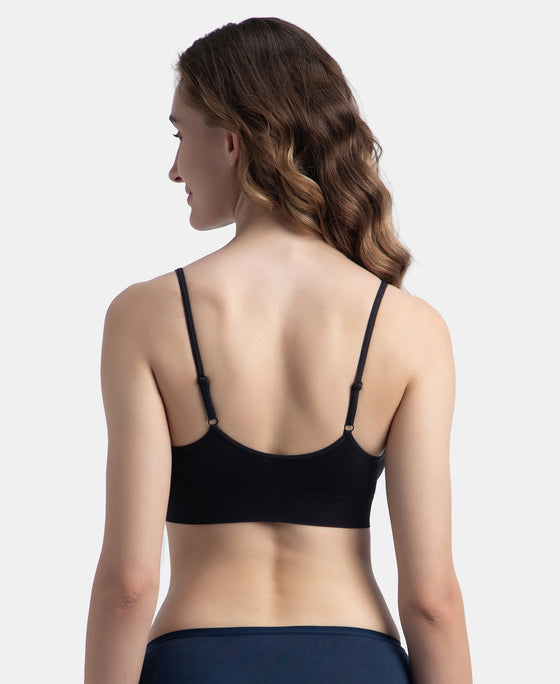 Wirefree Lightly Padded Micro Touch Nylon Elastane Stretch Full Coverage Slip-On Lounge Bra with Longline Styling - Black