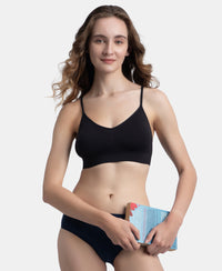 Wirefree Lightly Padded Micro Touch Nylon Elastane Stretch Full Coverage Slip-On Lounge Bra with Longline Styling - Black