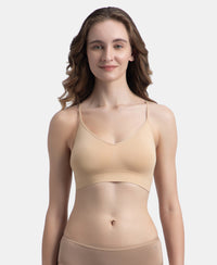 Wirefree Lightly Padded Micro Touch Nylon Elastane Stretch Full Coverage Slip-On Lounge Bra with Longline Styling - Skin