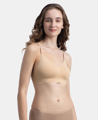 Wirefree Lightly Padded Micro Touch Nylon Elastane Stretch Full Coverage Slip-On Lounge Bra with Longline Styling - Skin