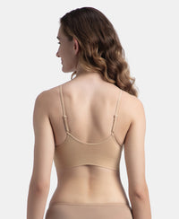 Wirefree Lightly Padded Micro Touch Nylon Elastane Stretch Full Coverage Slip-On Lounge Bra with Longline Styling - Skin