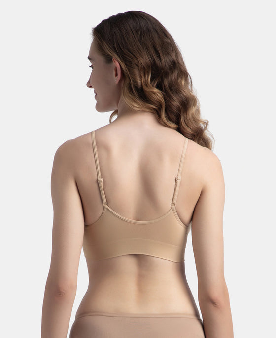 Wirefree Lightly Padded Micro Touch Nylon Elastane Stretch Full Coverage Slip-On Lounge Bra with Longline Styling - Skin