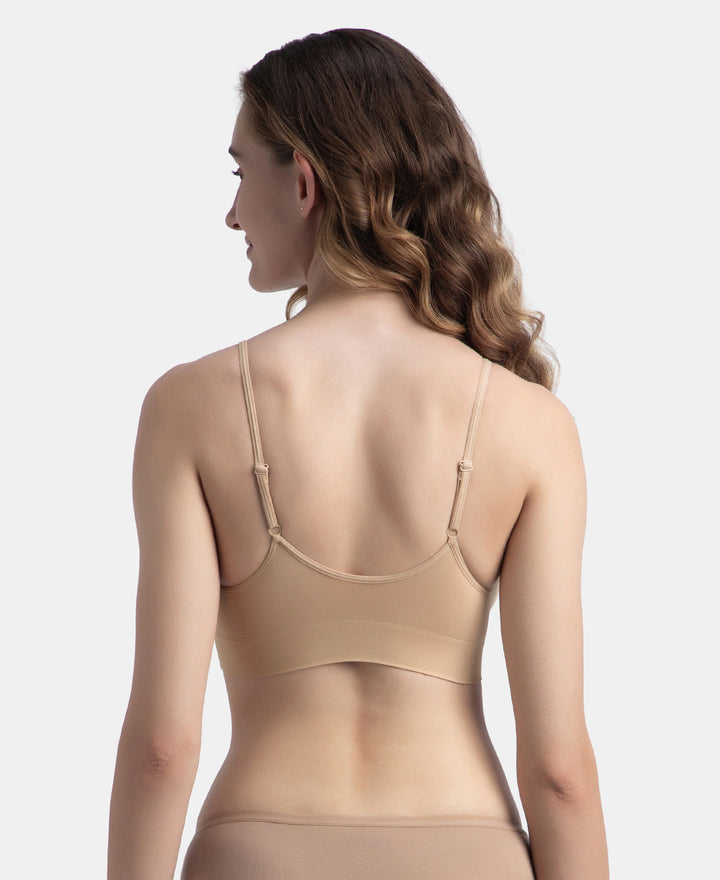Wirefree Lightly Padded Micro Touch Nylon Elastane Stretch Full Coverage Slip-On Lounge Bra with Longline Styling - Skin