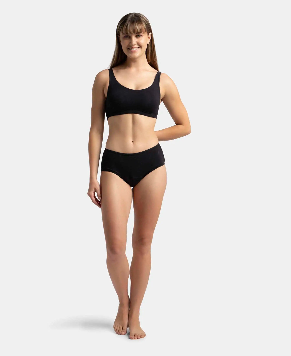 Super Combed Cotton Elastane Stretch Slip On Lounge Bra With StayFresh Treatment - Black-4