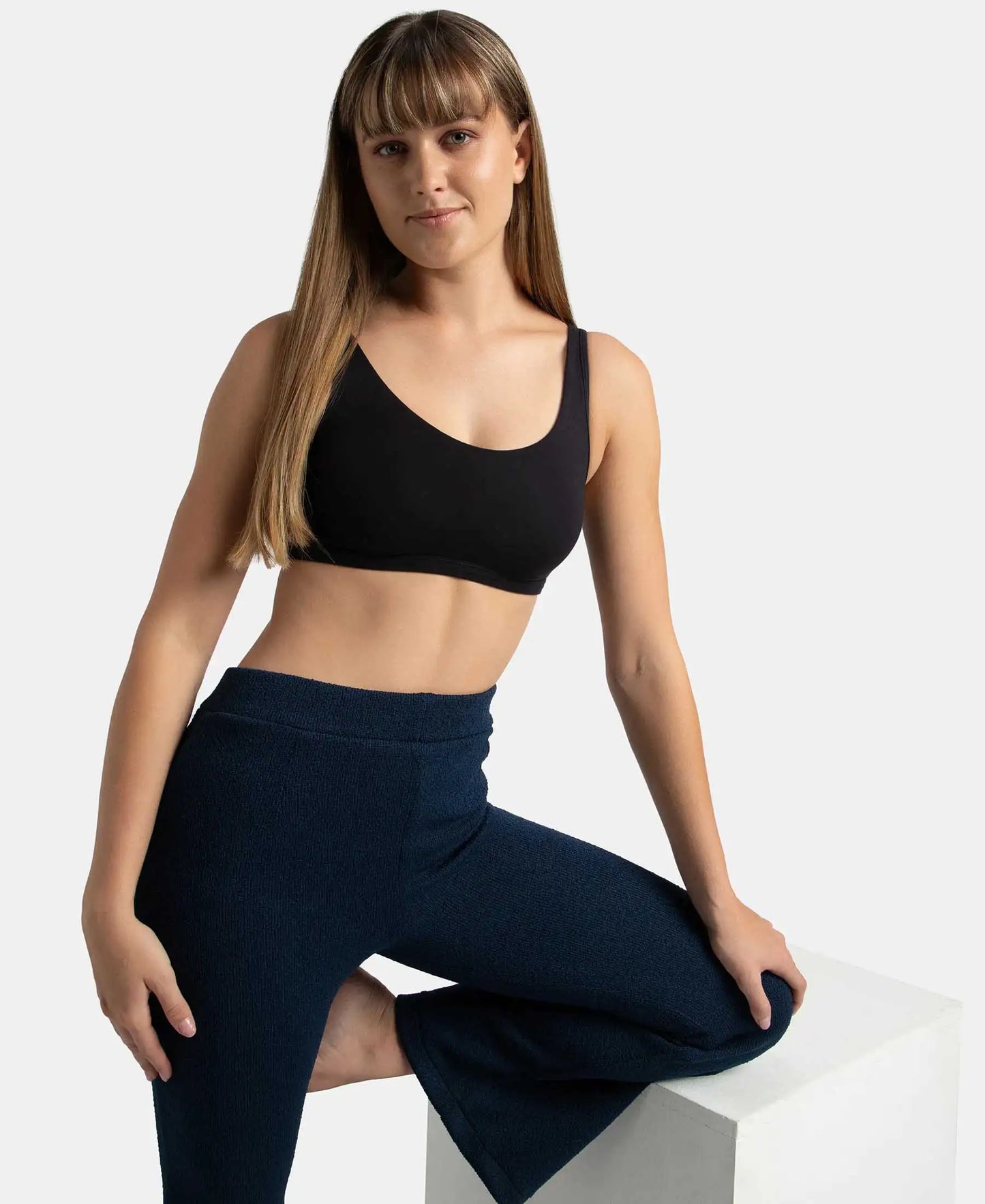 Super Combed Cotton Elastane Stretch Slip On Lounge Bra With StayFresh Treatment - Black-5