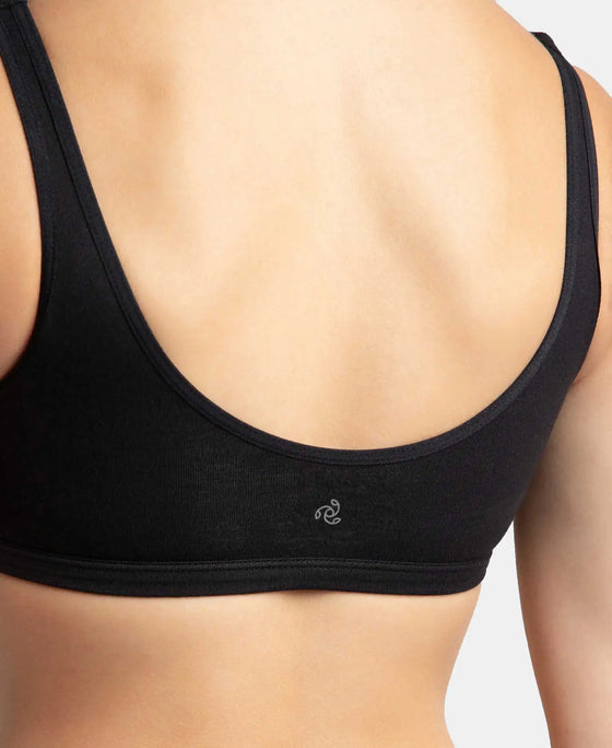 Super Combed Cotton Elastane Stretch Slip On Lounge Bra With StayFresh Treatment - Black-8