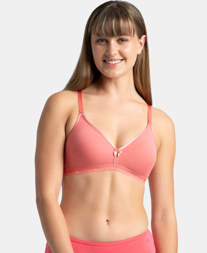 Wirefree Non Padded Super Combed Cotton Elastane Stretch Everyday Bra with Ultrasoft and Durable Underband - Blush Pink