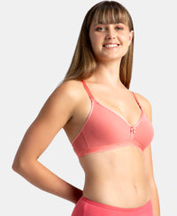 Wirefree Non Padded Super Combed Cotton Elastane Stretch Everyday Bra with Ultrasoft and Durable Underband - Blush Pink