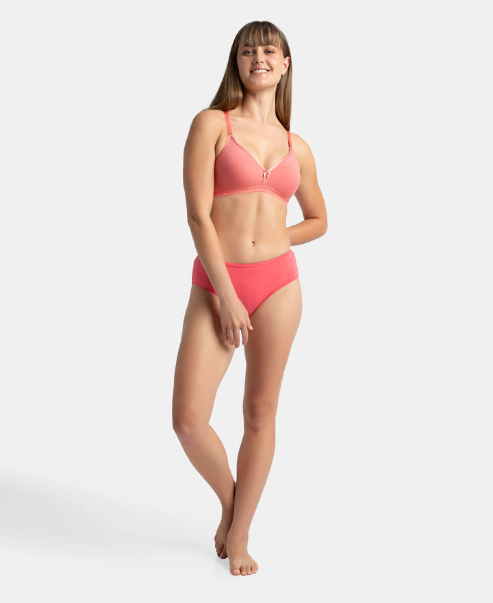Wirefree Non Padded Super Combed Cotton Elastane Stretch Everyday Bra with Ultrasoft and Durable Underband - Blush Pink
