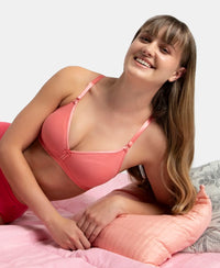 Wirefree Non Padded Super Combed Cotton Elastane Stretch Everyday Bra with Ultrasoft and Durable Underband - Blush Pink
