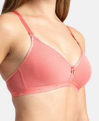 Wirefree Non Padded Super Combed Cotton Elastane Stretch Everyday Bra with Ultrasoft and Durable Underband - Blush Pink