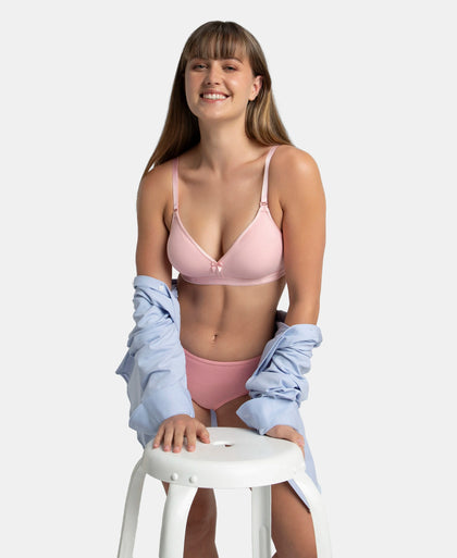 Wirefree Non Padded Super Combed Cotton Elastane Stretch Everyday Bra with Ultrasoft and Durable Underband - Candy Pink