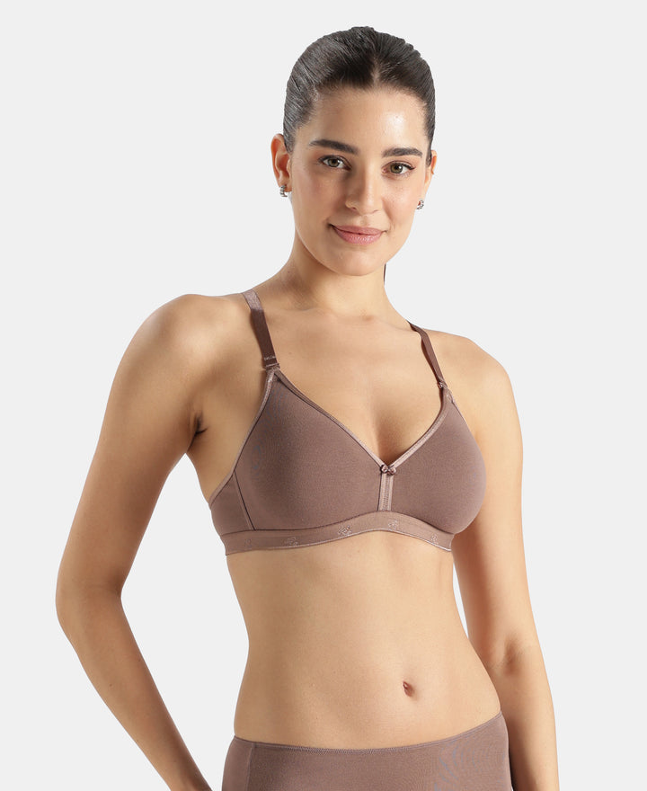 Wirefree Non Padded Super Combed Cotton Elastane Stretch Everyday Bra with Ultrasoft and Durable Underband - Deep Taupe