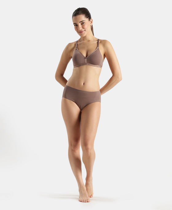 Wirefree Non Padded Super Combed Cotton Elastane Stretch Everyday Bra with Ultrasoft and Durable Underband - Deep Taupe