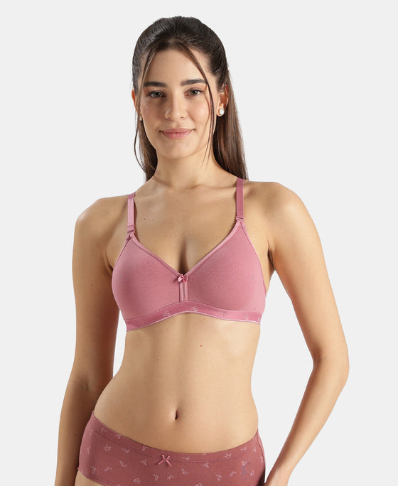 Wirefree Non Padded Super Combed Cotton Elastane Stretch Everyday Bra with Ultrasoft and Durable Underband - Heather Rose