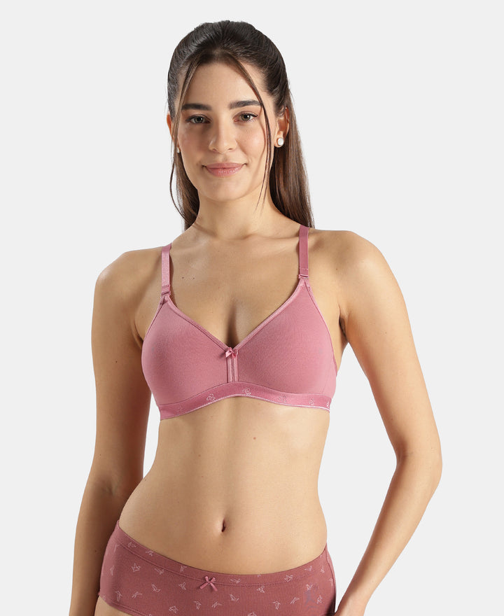 Wirefree Non Padded Super Combed Cotton Elastane Stretch Everyday Bra with Ultrasoft and Durable Underband - Heather Rose