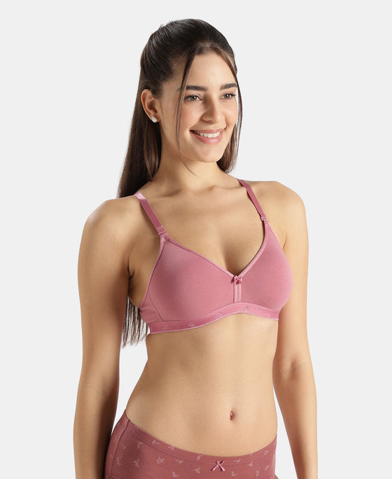 Wirefree Non Padded Super Combed Cotton Elastane Stretch Everyday Bra with Ultrasoft and Durable Underband - Heather Rose