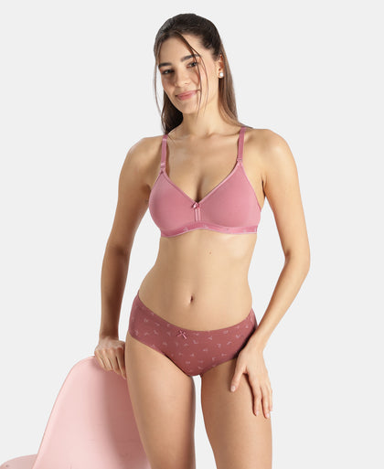 Wirefree Non Padded Super Combed Cotton Elastane Stretch Everyday Bra with Ultrasoft and Durable Underband - Heather Rose