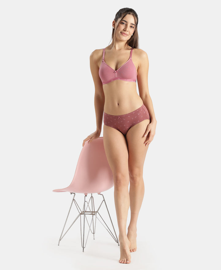 Wirefree Non Padded Super Combed Cotton Elastane Stretch Everyday Bra with Ultrasoft and Durable Underband - Heather Rose