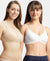 Pack of 2 Wirefree Non Padded Super Combed Cotton Elastane Stretch Medium Coverage Everyday Bra with Concealed Shaper Panel - White & Skin