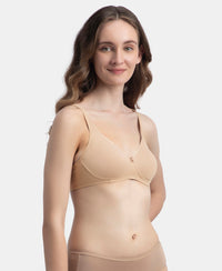 Wirefree Non Padded Super Combed Cotton Elastane Stretch Medium Coverage Everyday Bra with Concealed Shaper Panel - Almondine