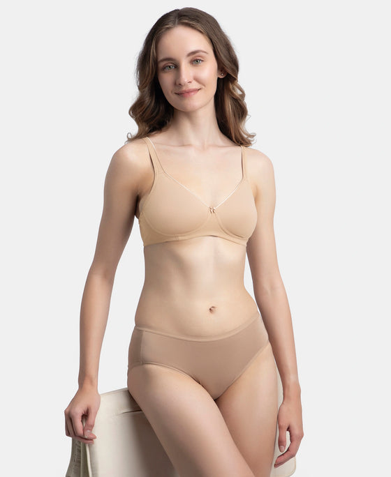 Wirefree Non Padded Super Combed Cotton Elastane Stretch Medium Coverage Everyday Bra with Concealed Shaper Panel - Almondine